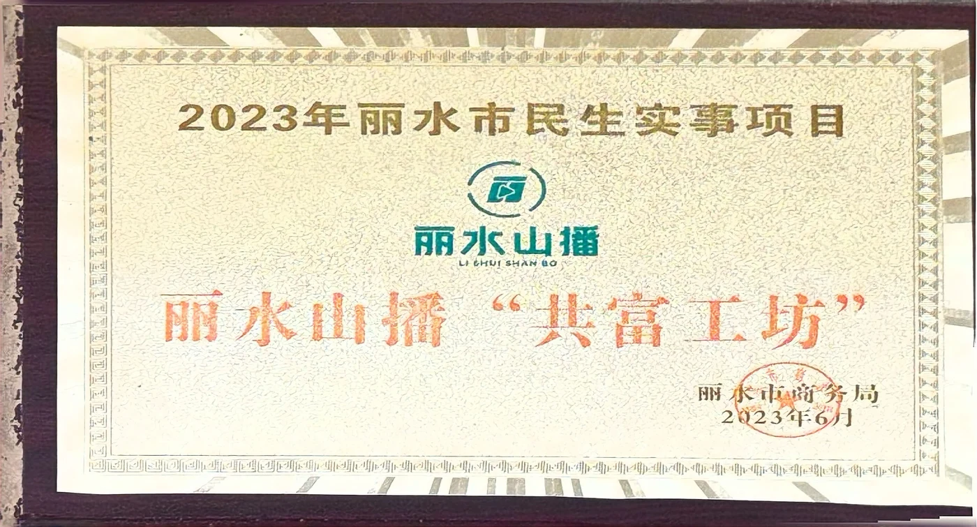 2023年丽水市民生实事项目丽水山播共富工坊原始牌匾